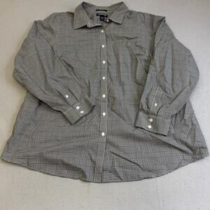Lands End Button Up Shirt Womens 24W Glen Check Plaid Black 100% Supima Cotton